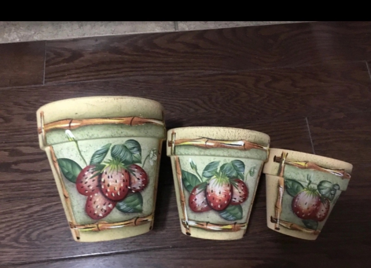Set of 3 Strawberry Decorated Planters