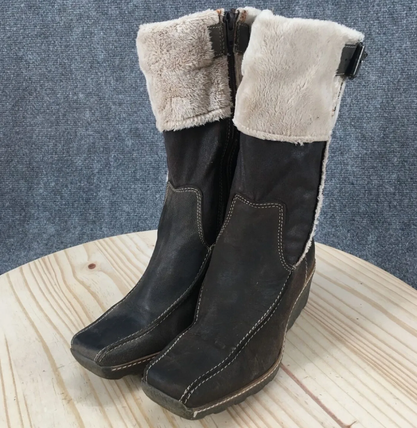 Nine West Brown Wedge Boots with Faux Fur image indicator(3)