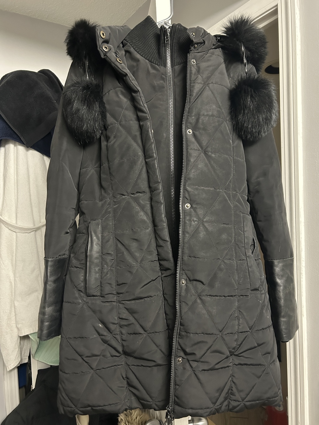 Danier Leather Black Parka with Fur Trim