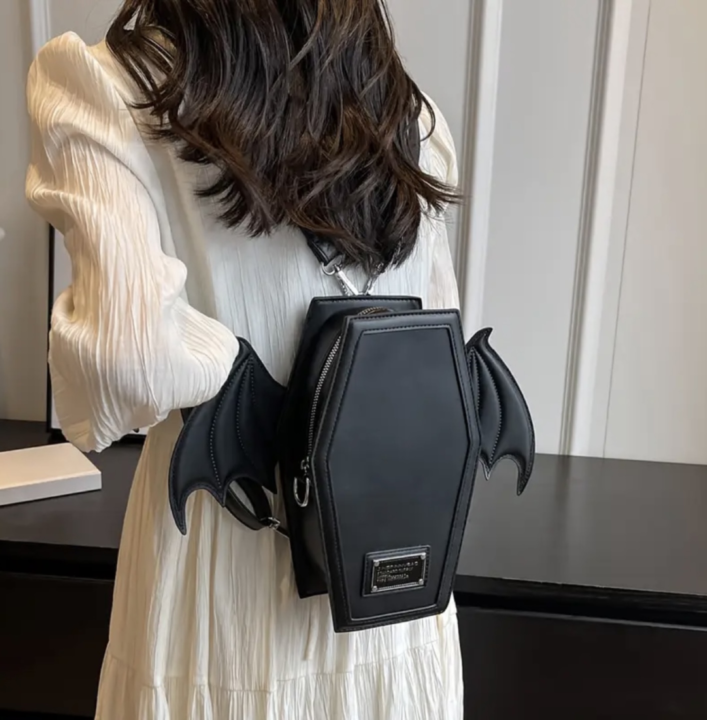 Coffin Shaped Backpack with Bat Wings - photo 2
