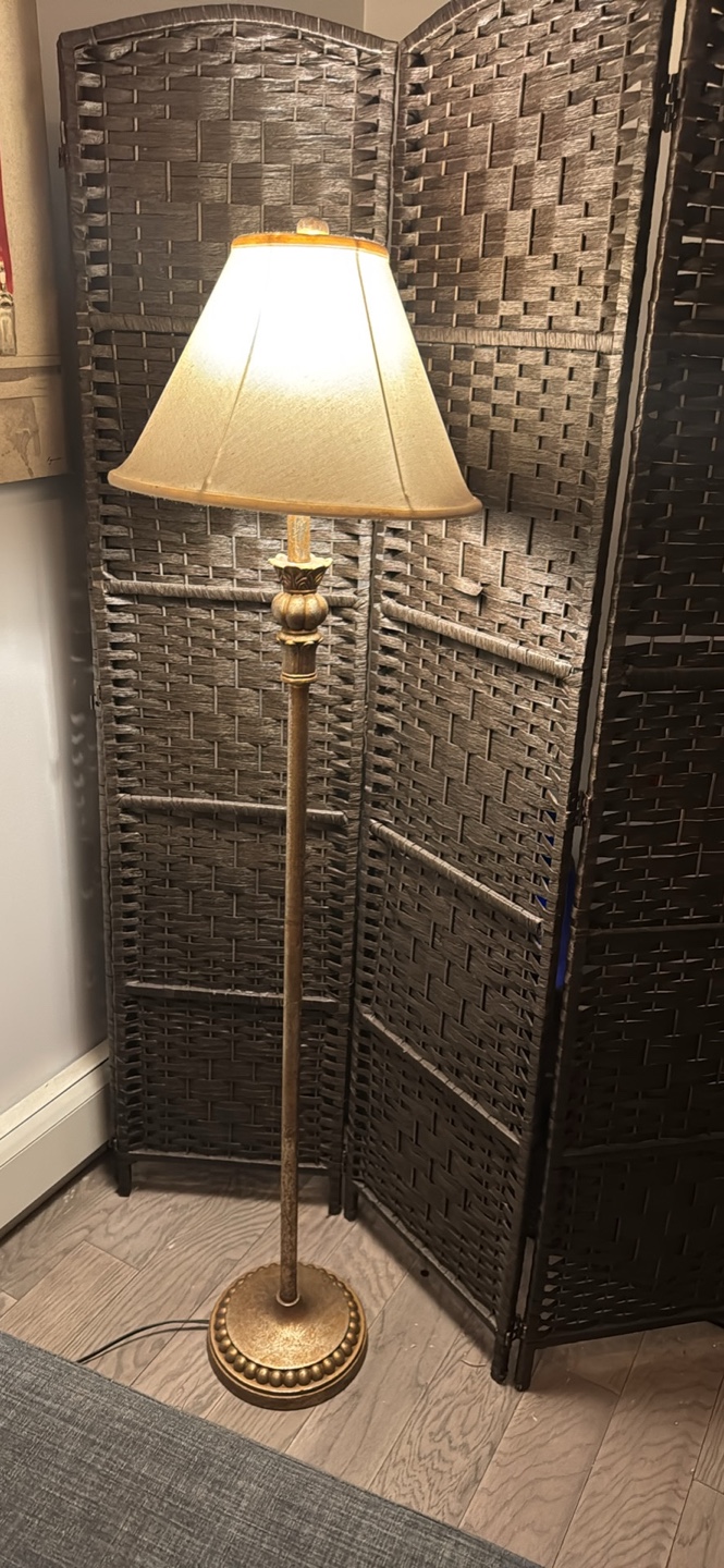 Gold Floor Lamp with Beige Shade