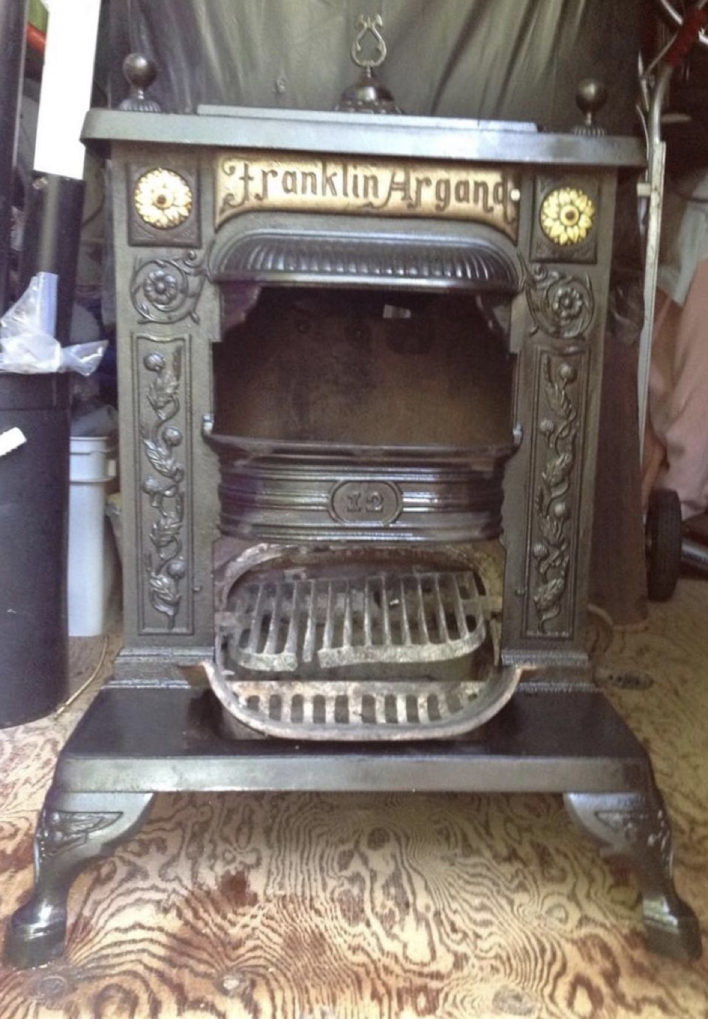 Antique Franklin Argand Cast Iron Stove