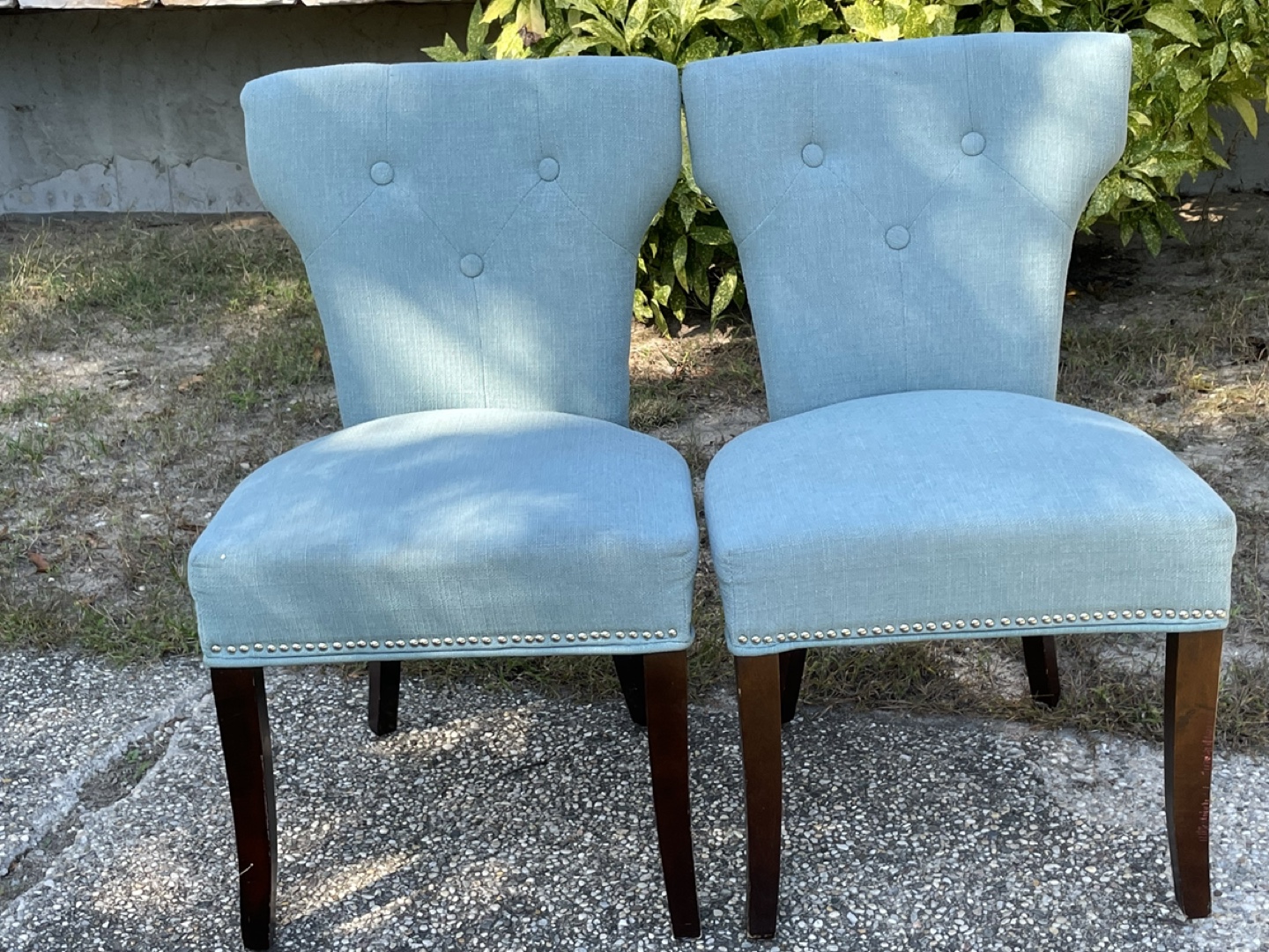 Pair of Light Blue Upholstered Dining Chairs
