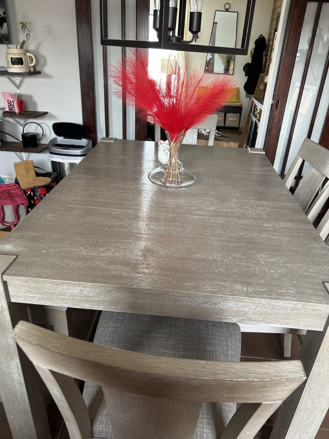 Grey Wood Dining Set with Bench - photo 4