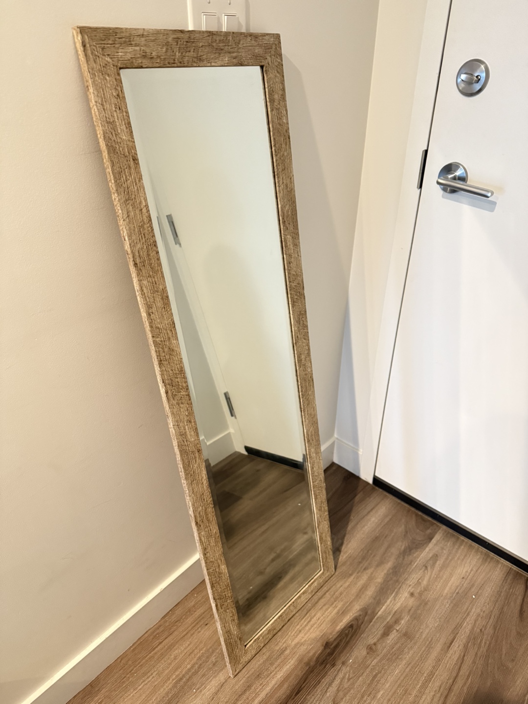 Full-Length Leaner Mirror with Light Brown Frame