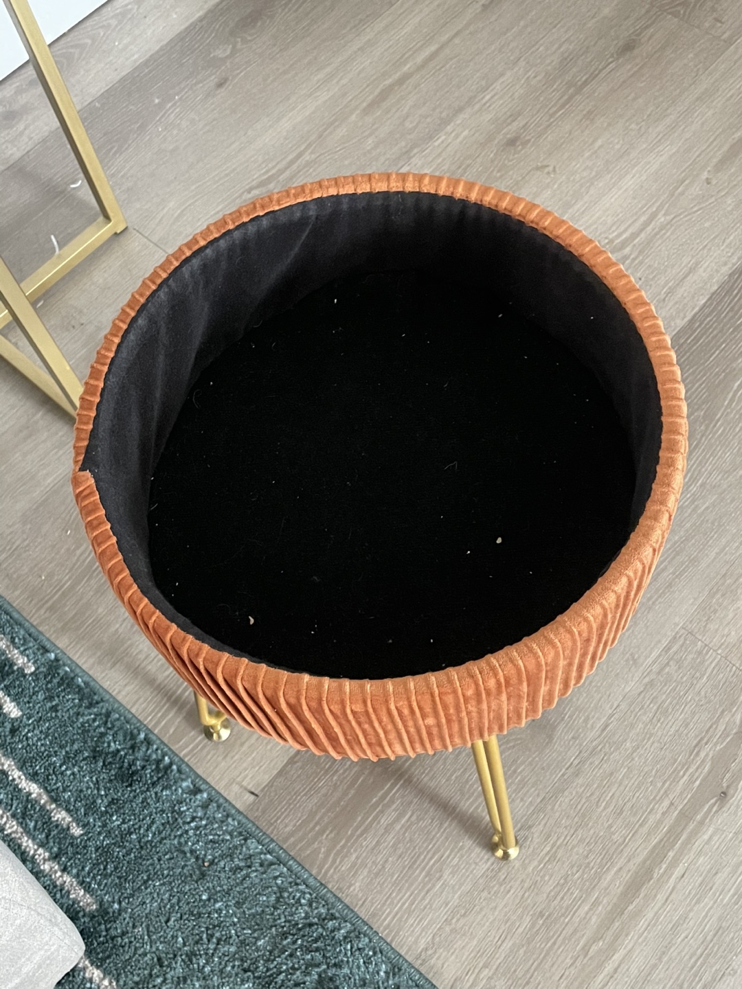 Round Velvet Ottoman with Gold Legs - photo 3