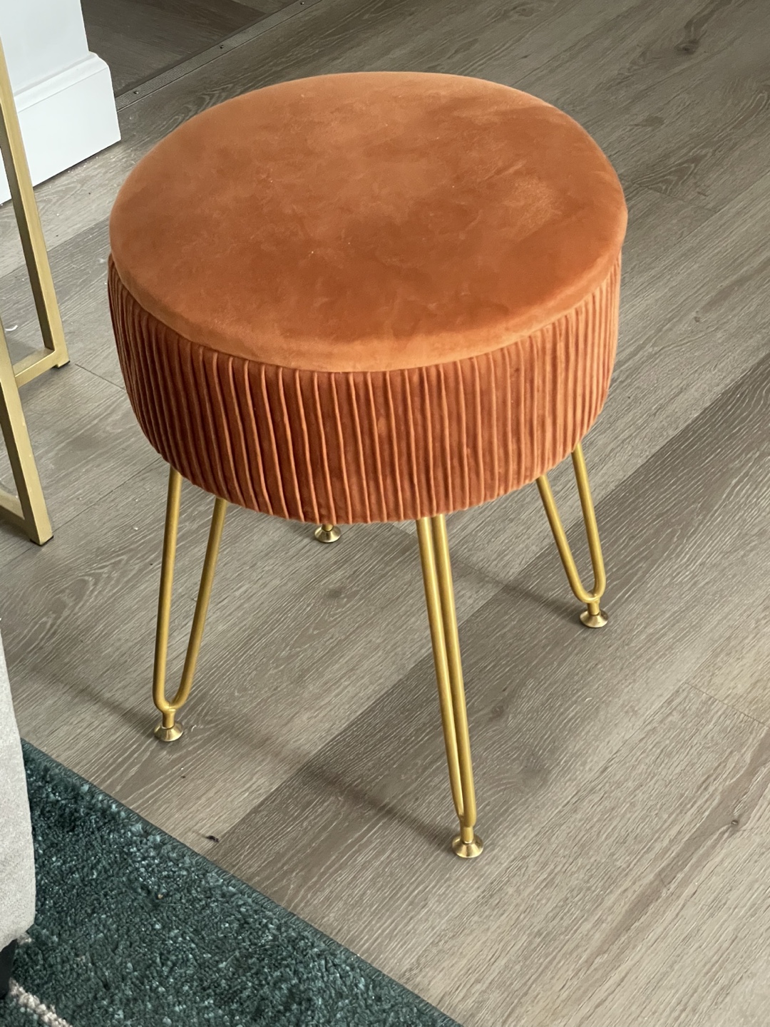 Round Velvet Ottoman with Gold Legs - photo 2