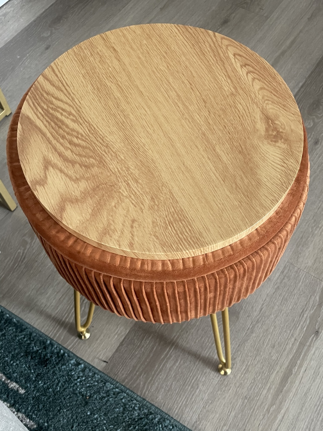 Round Velvet Ottoman with Gold Legs - photo 4