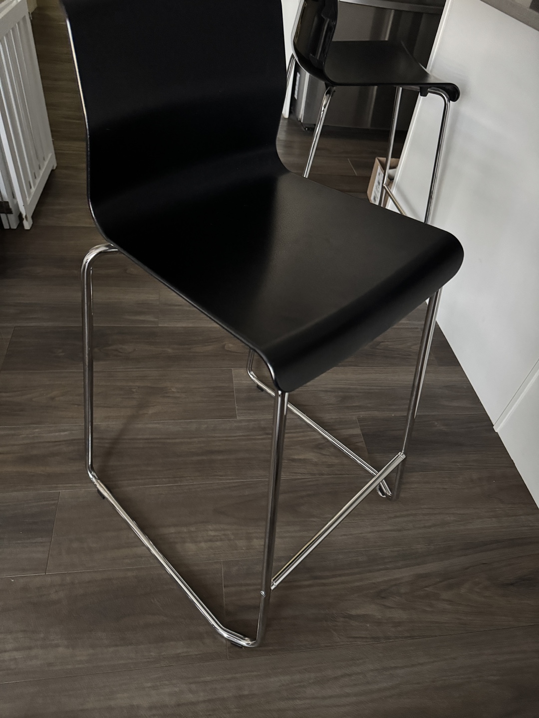 Three Black Bar Stool with Chrome Legs