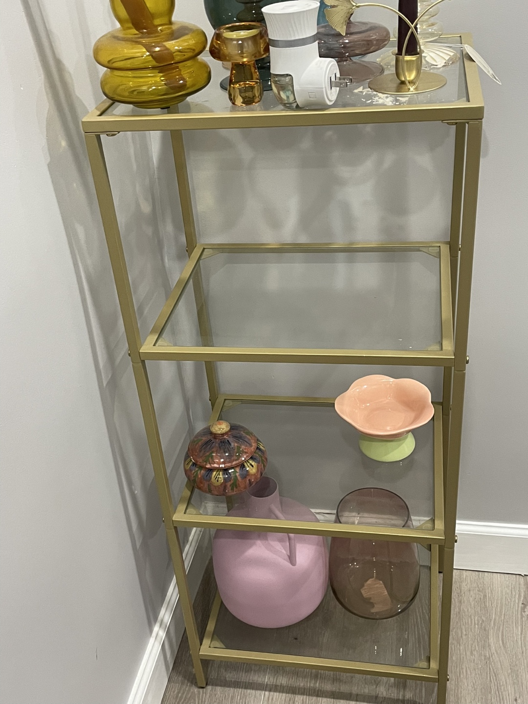 Gold Metal and Glass 4-Tier Shelf