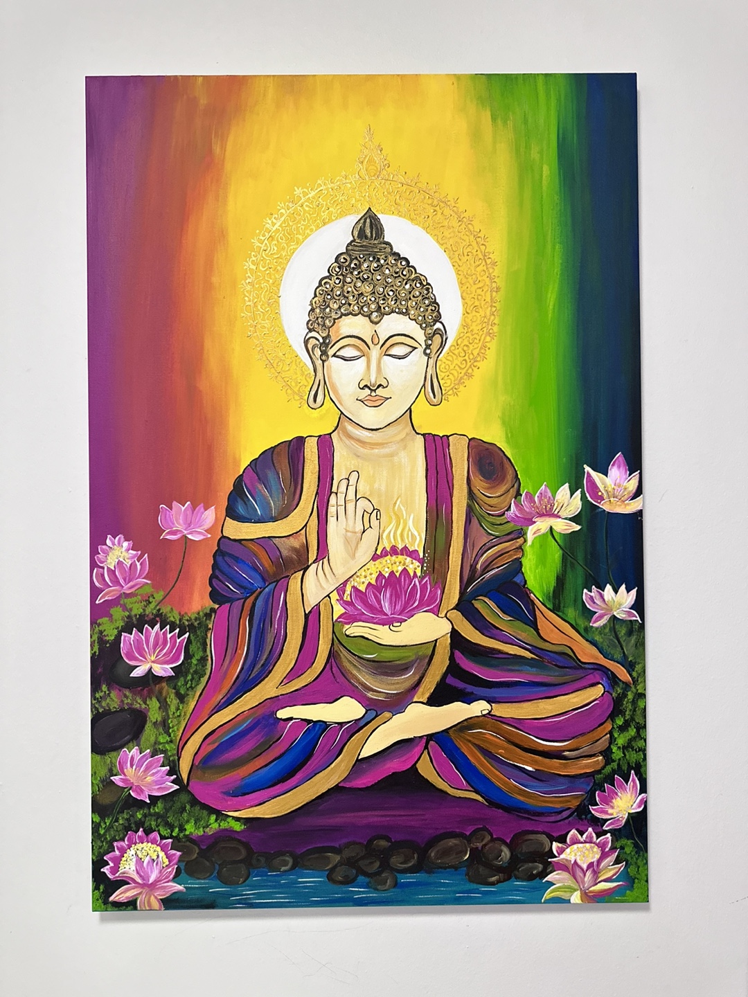 Hand-painted Buddha artwork on canvas
