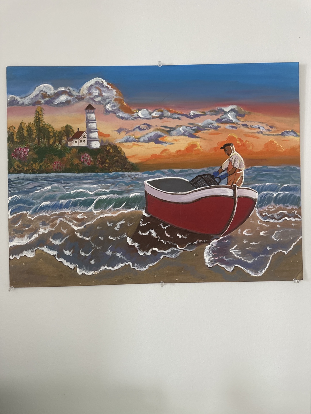 Sunset Seascape Painting - Fisherman in Boat
