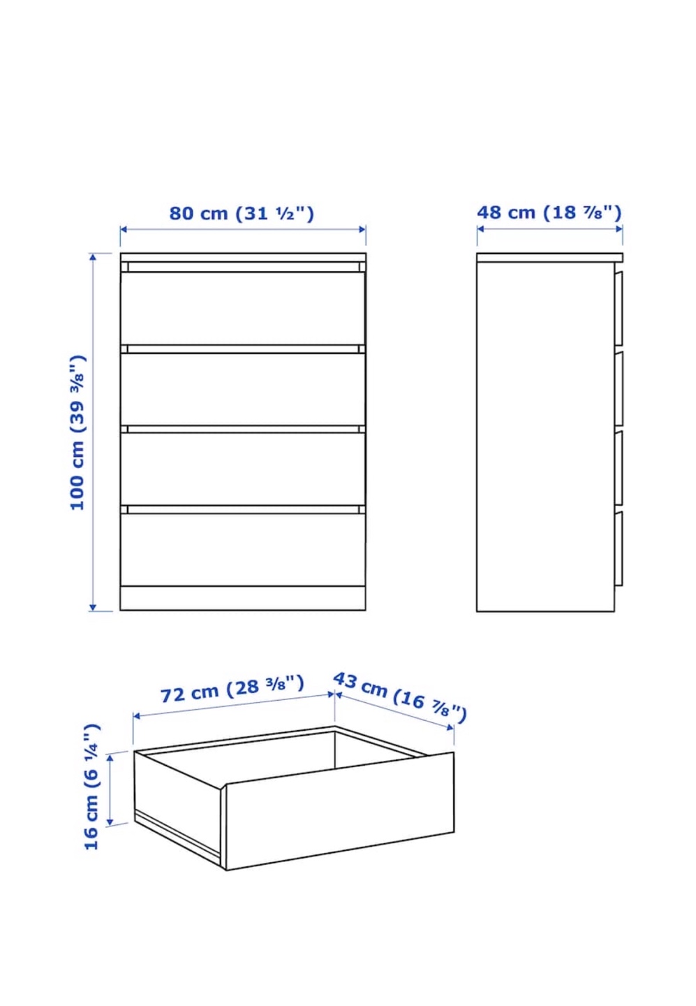 IKEA MALM 4-Drawer Chest - White - photo 3