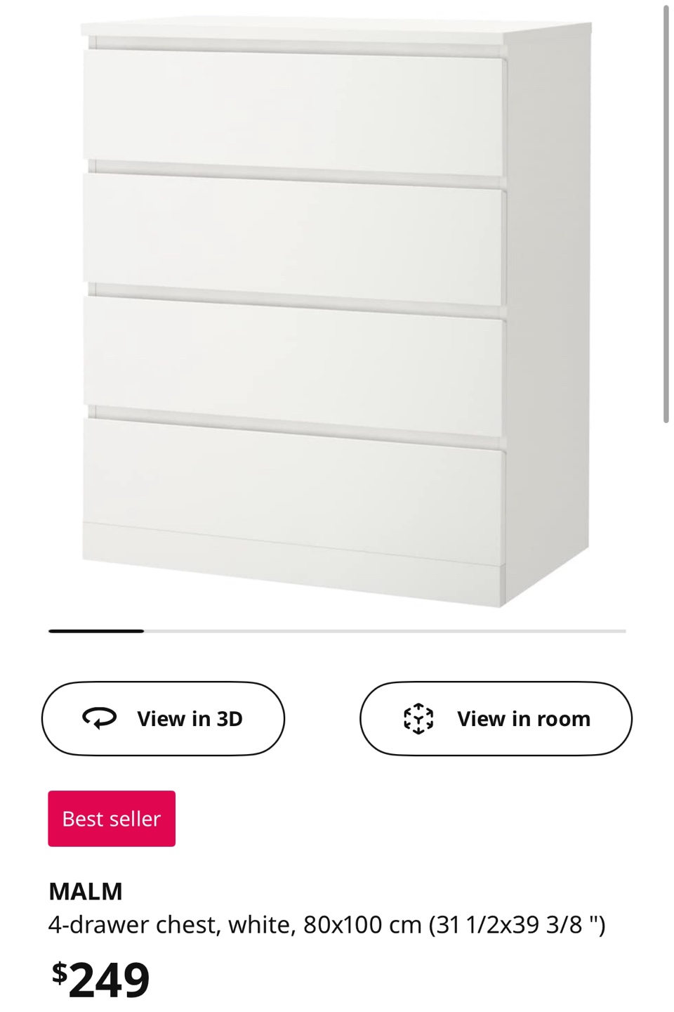 IKEA MALM 4-Drawer Chest - White