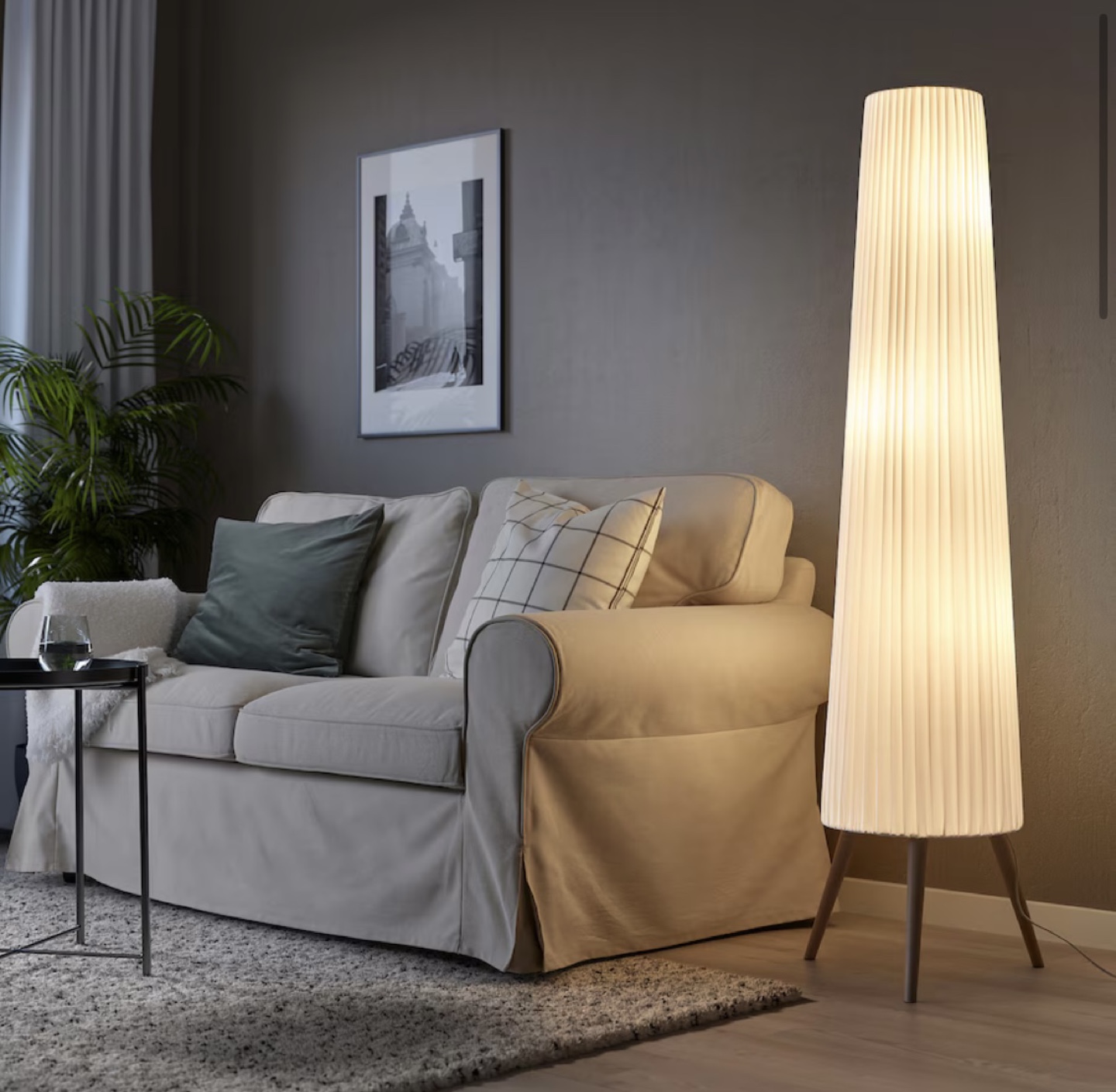Tall Pleated Floor Lamp with Wooden Legs
