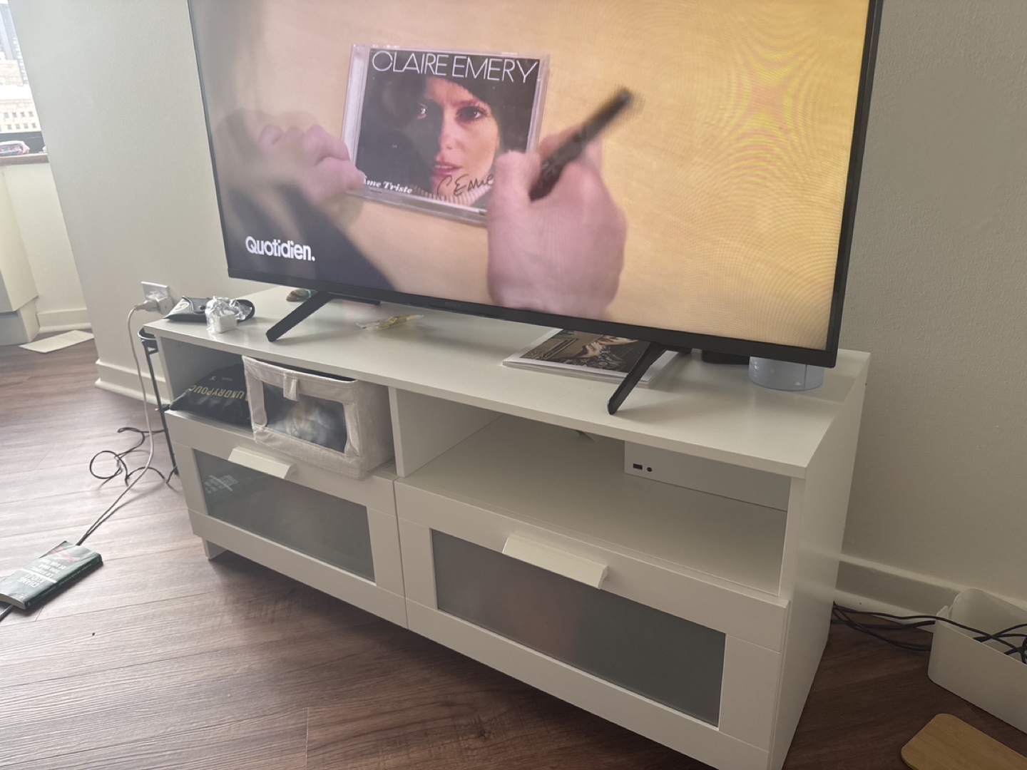 White TV Stand with Two Drawers