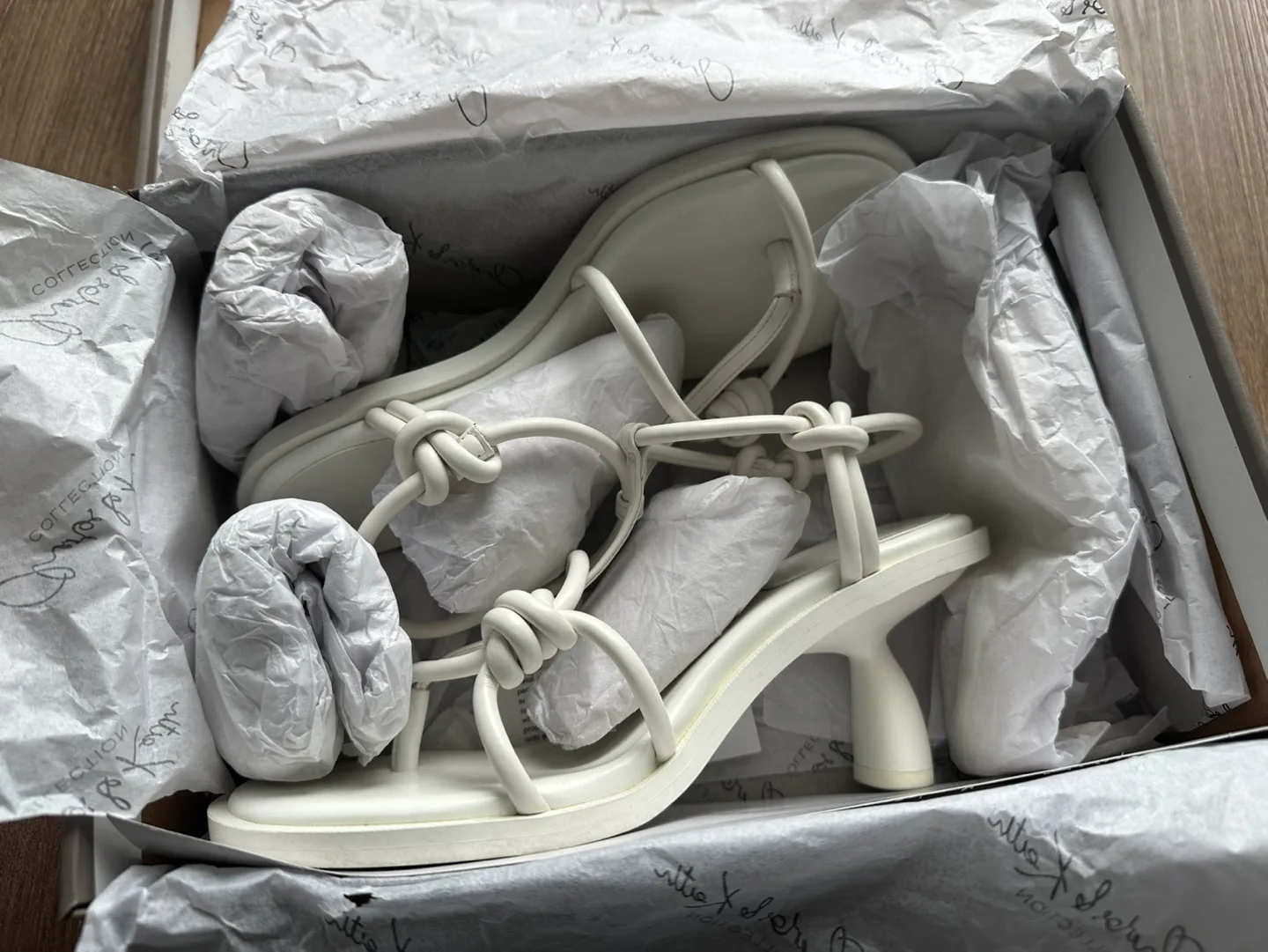 Charles & Keith White Knotted Heeled Sandals - Size 35 thumbnail