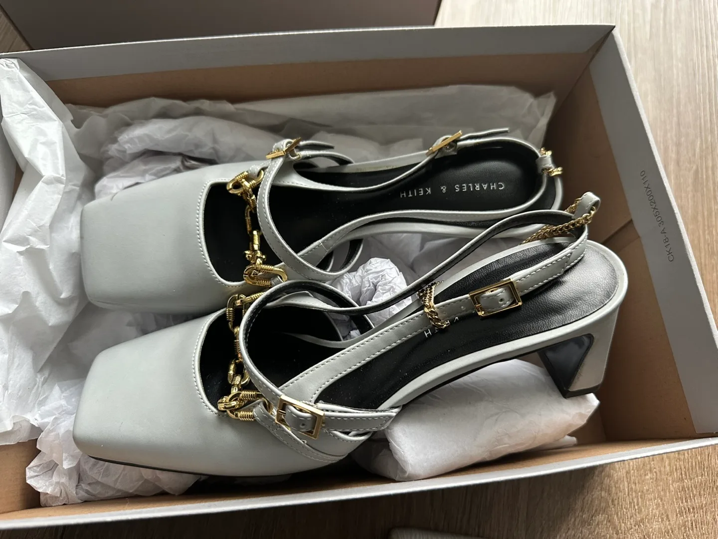 Charles & Keith Light Grey Slingback Heels, Size 35 thumbnail