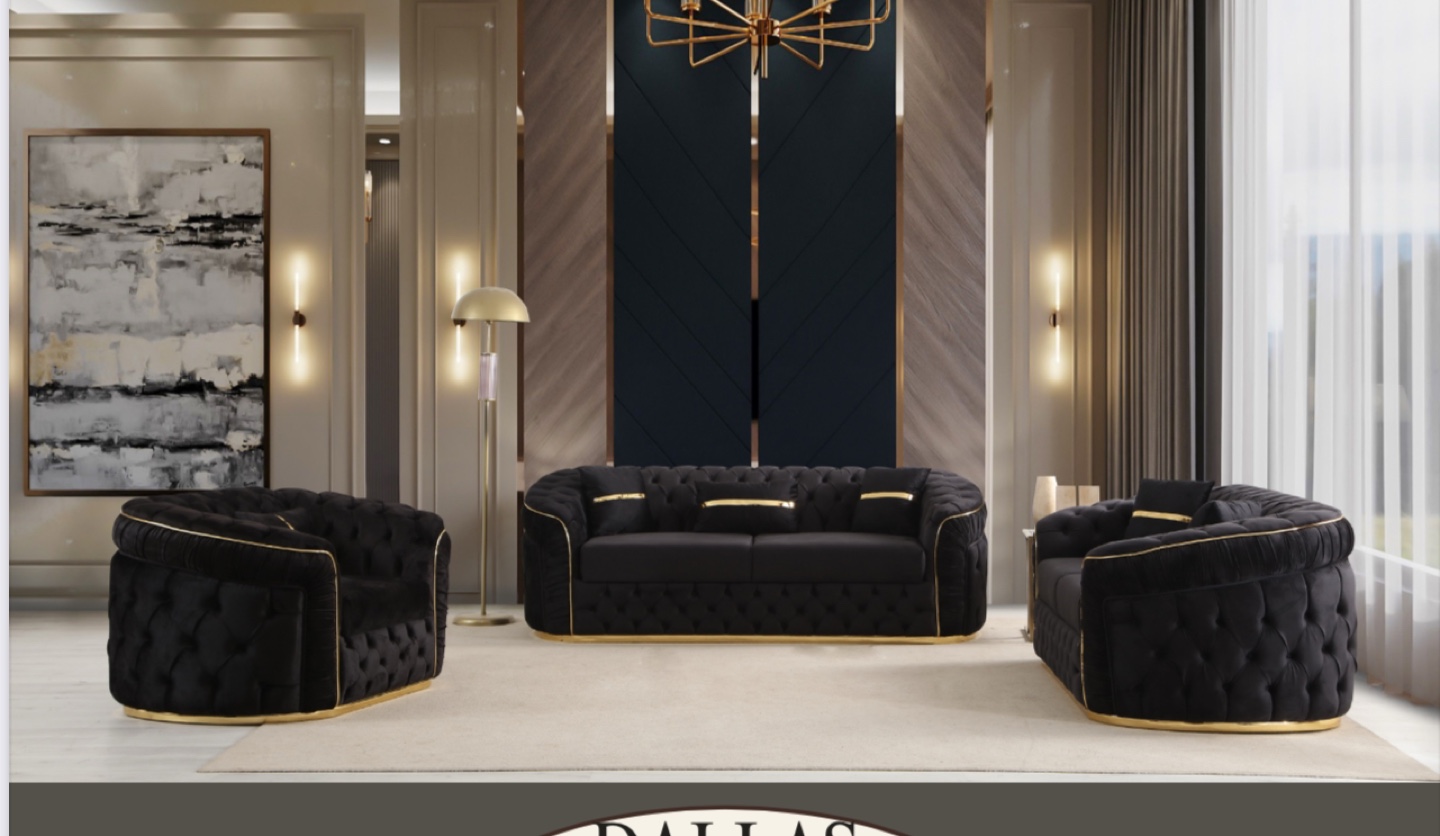Sofa and love seat in velvet fabric