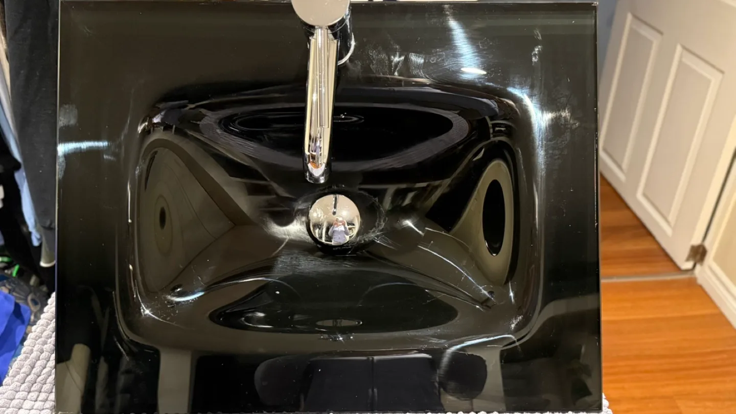 Black Glass Vessel Sink with Chrome Faucet image indicator(2)