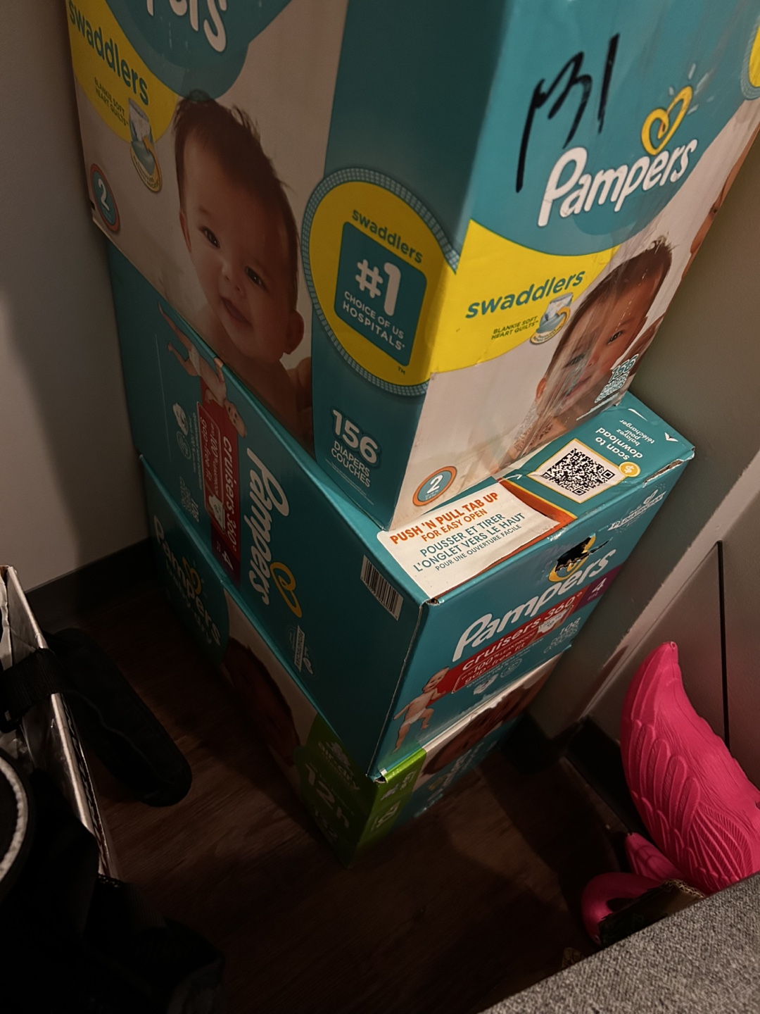 3 boxes of boys clothes.