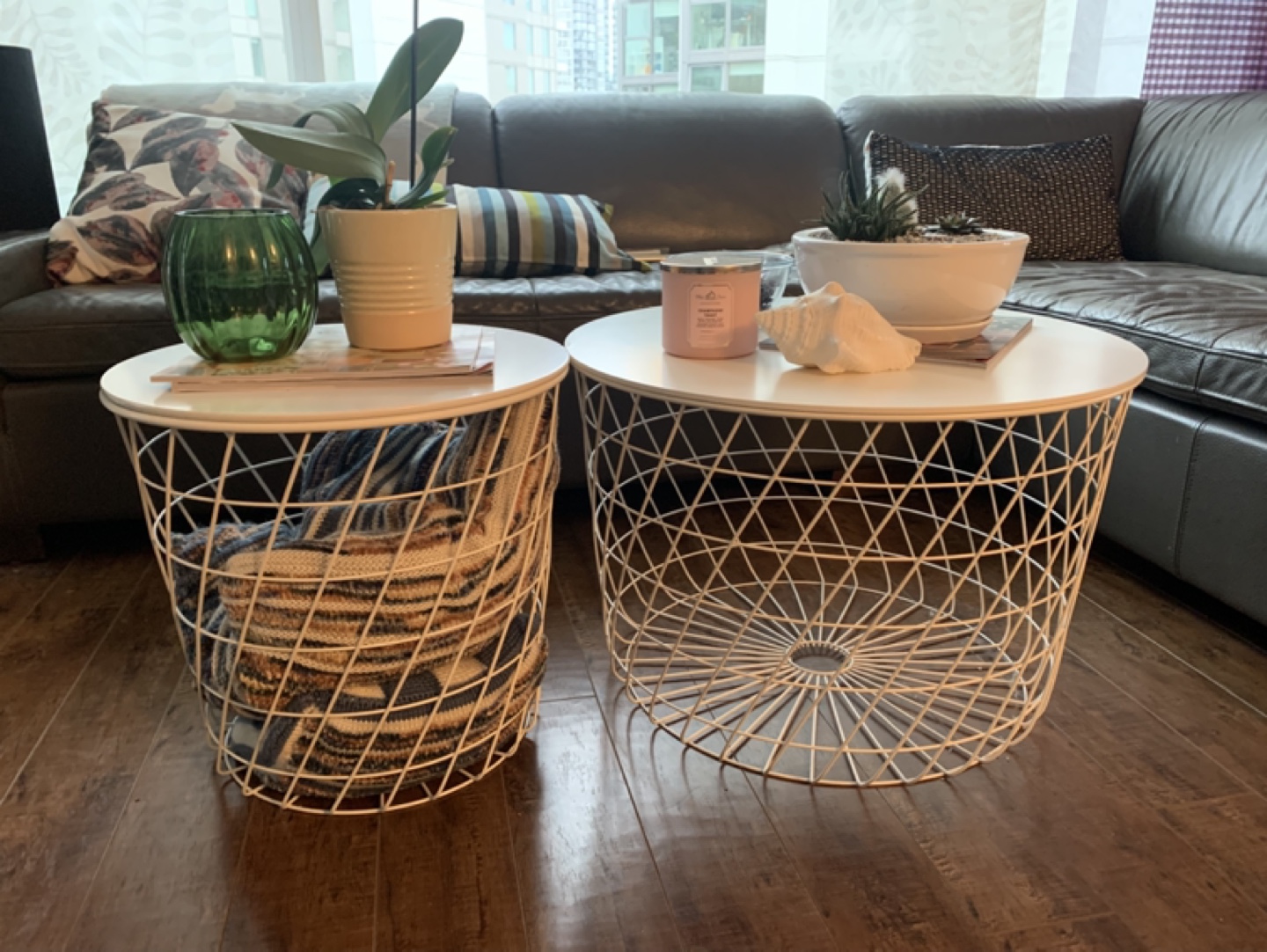 IKEA KVISTBRO, Set of Two White Wire Basket Coffee Tables