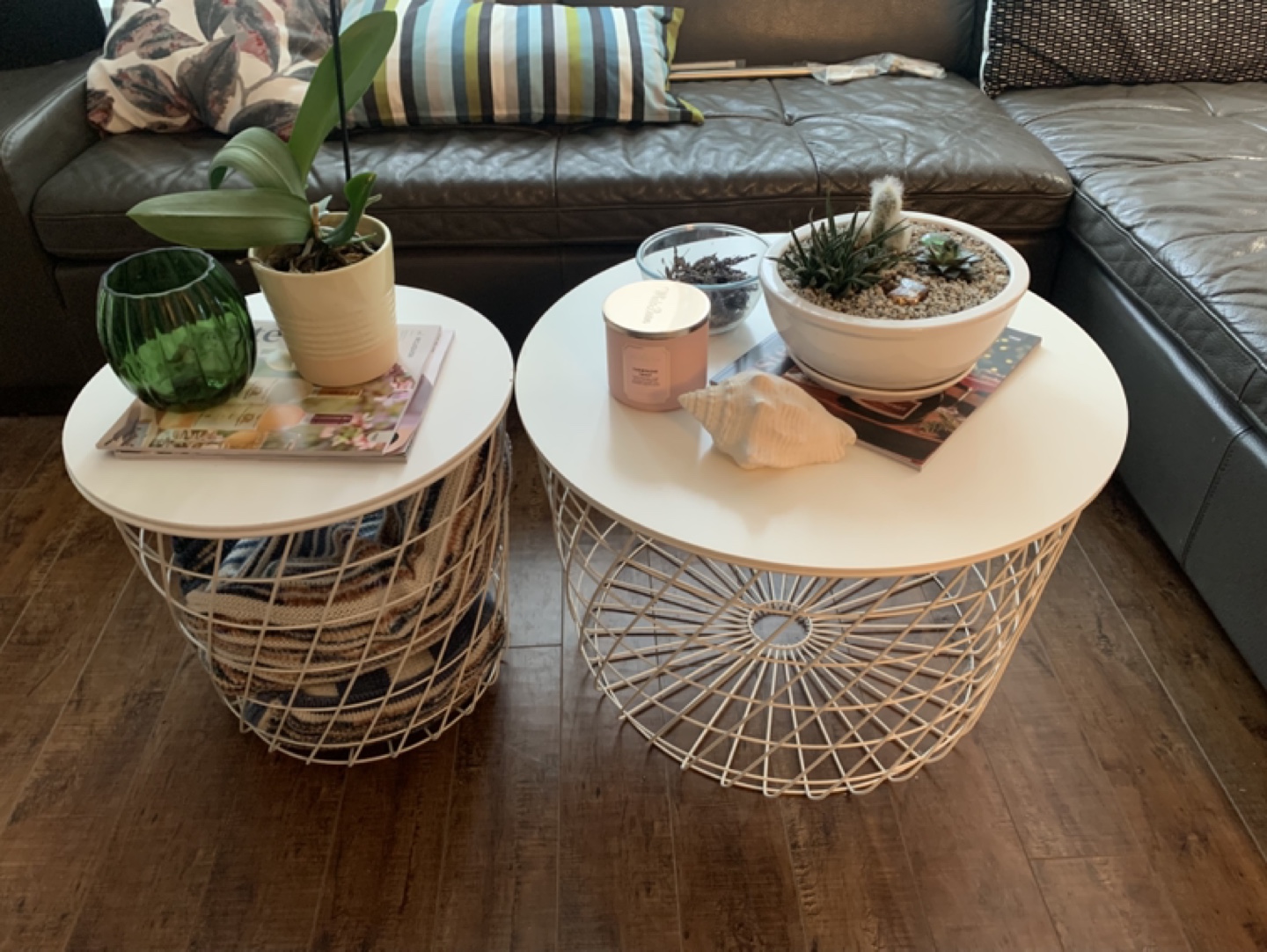 IKEA KVISTBRO, Set of Two White Wire Basket Coffee Tables - photo 2