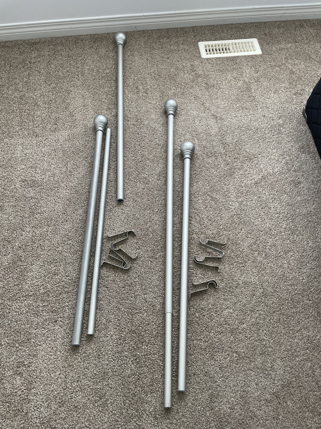 Silver Curtain Rods with Finials and Brackets