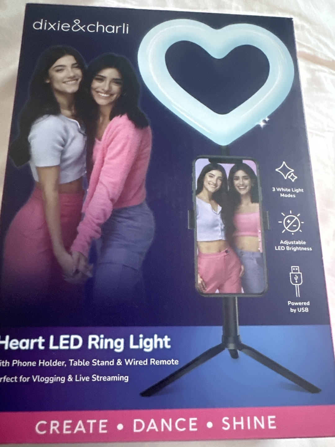 Dixie & Charli Heart LED Ring Light with Stand & Remote