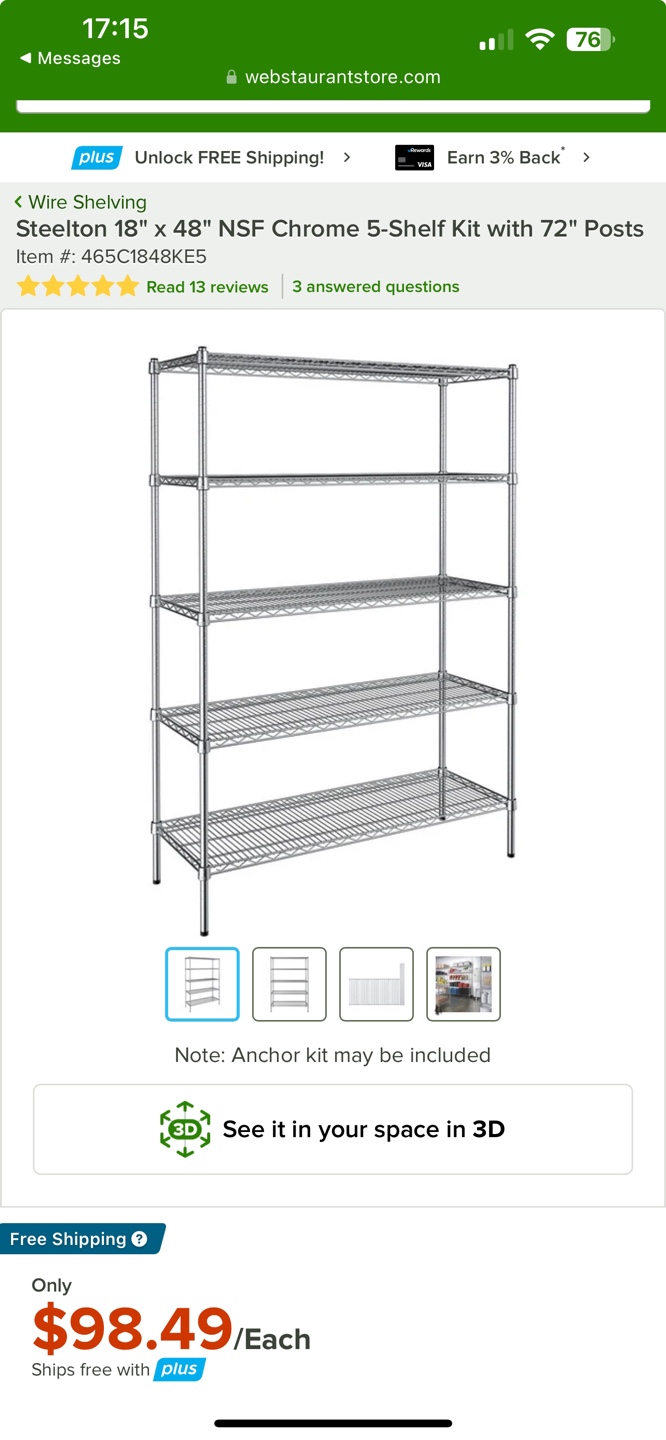 Steelton 18" x 48" NSF Chrome 5-Shelf Kit with 72" Posts