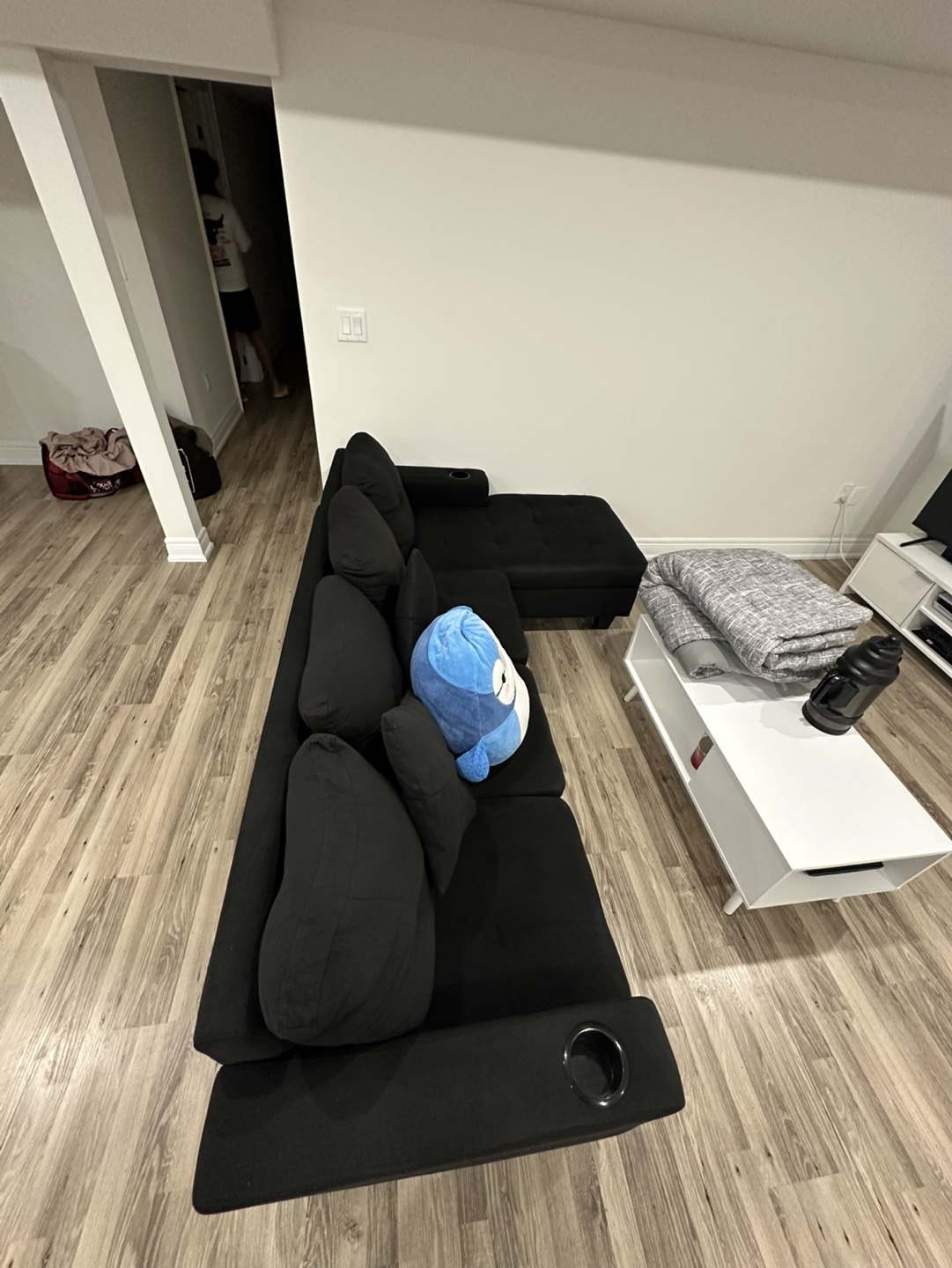 Black L-Shaped Sectional Sofa with Storage
