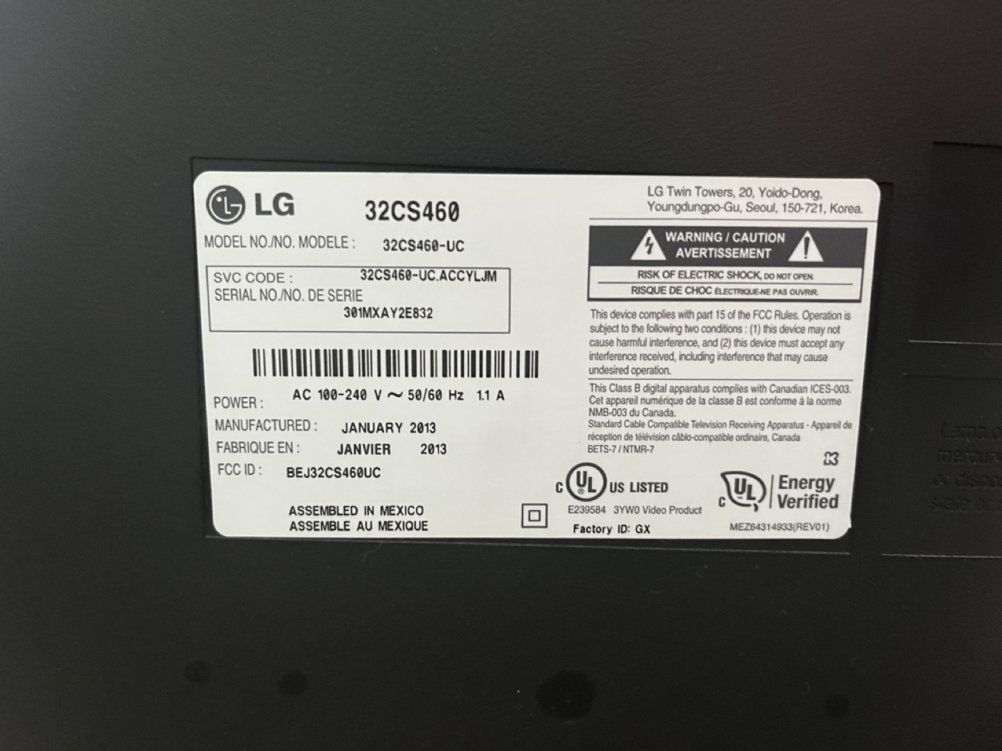 LG 32CS460 32” LCD HDTV - photo 2