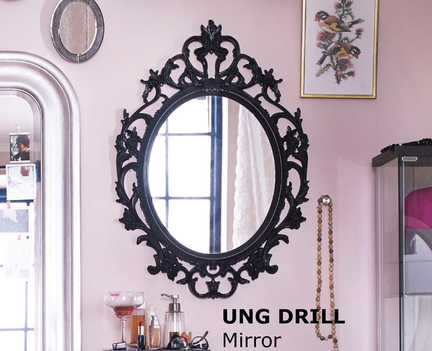 UNG DRILL Black Ornate Oval Mirror