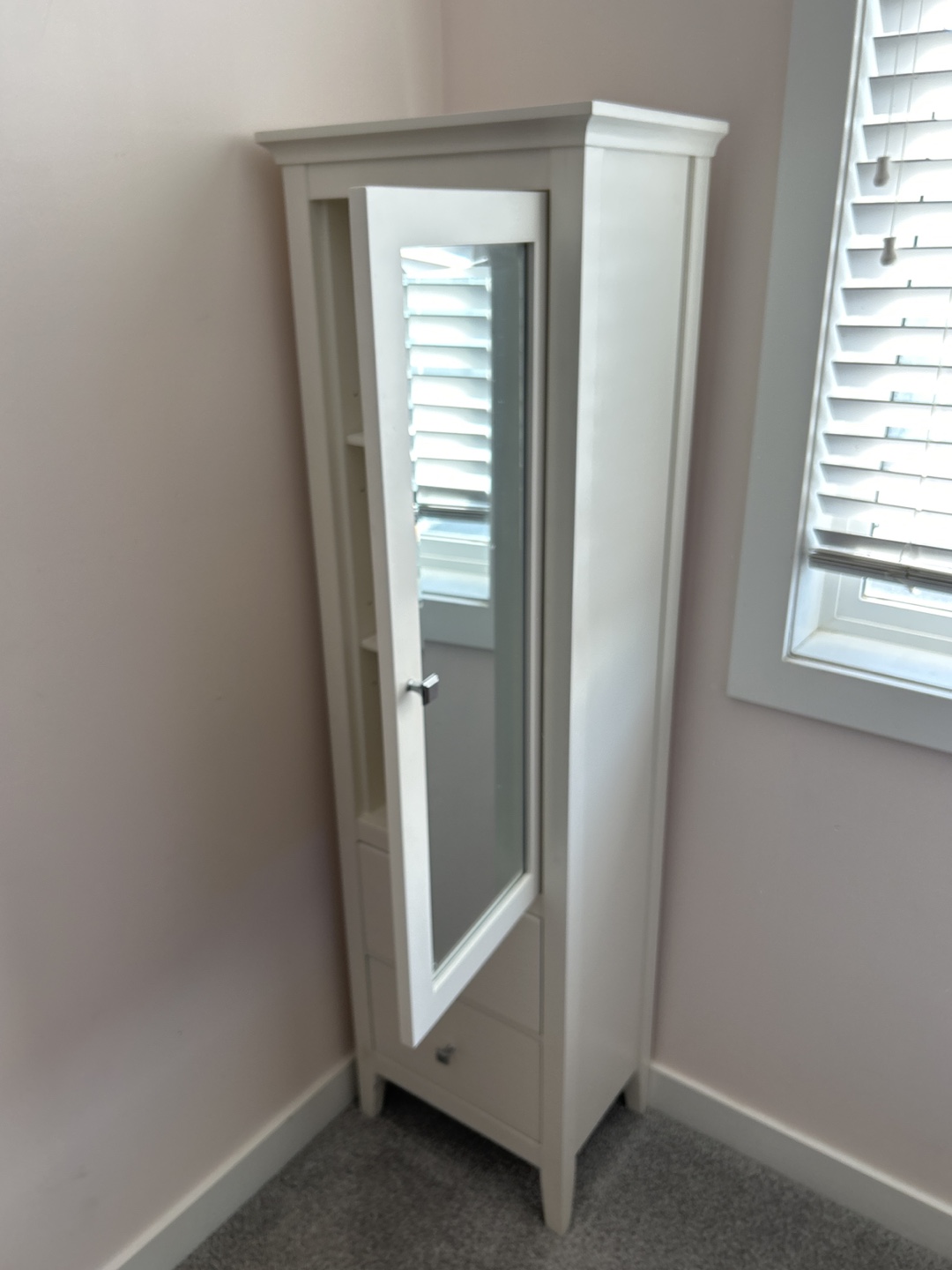 White Bathroom Cabinet with Mirror and Drawers