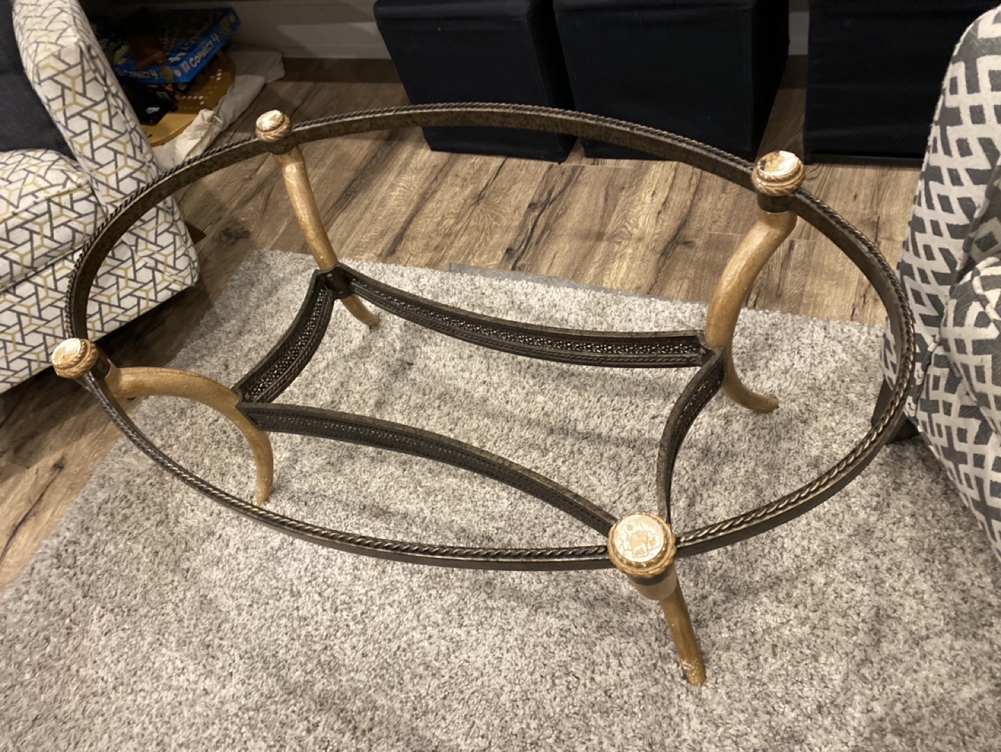 Oval Glass Top Coffee Table with Ornate Metal Frame - photo 3