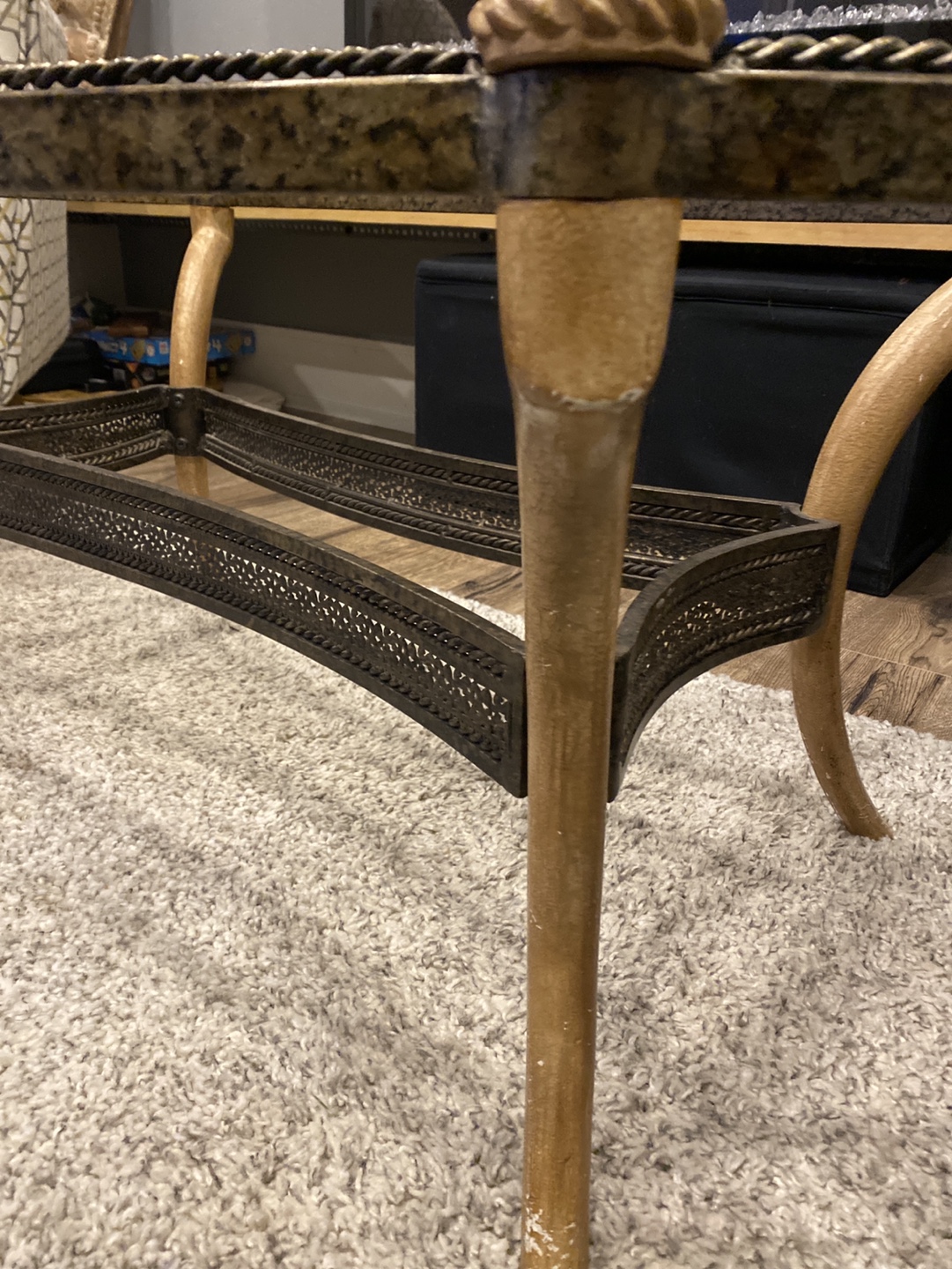 Oval Glass Top Coffee Table with Ornate Metal Frame - photo 2