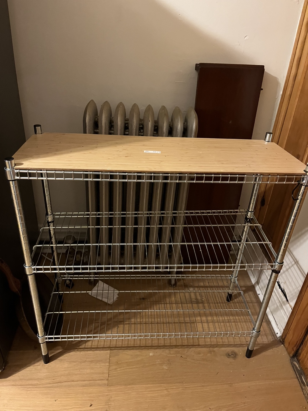 IKEA 3-Tier Metal Wire Shelving Unit with Bamboo Top - photo 2