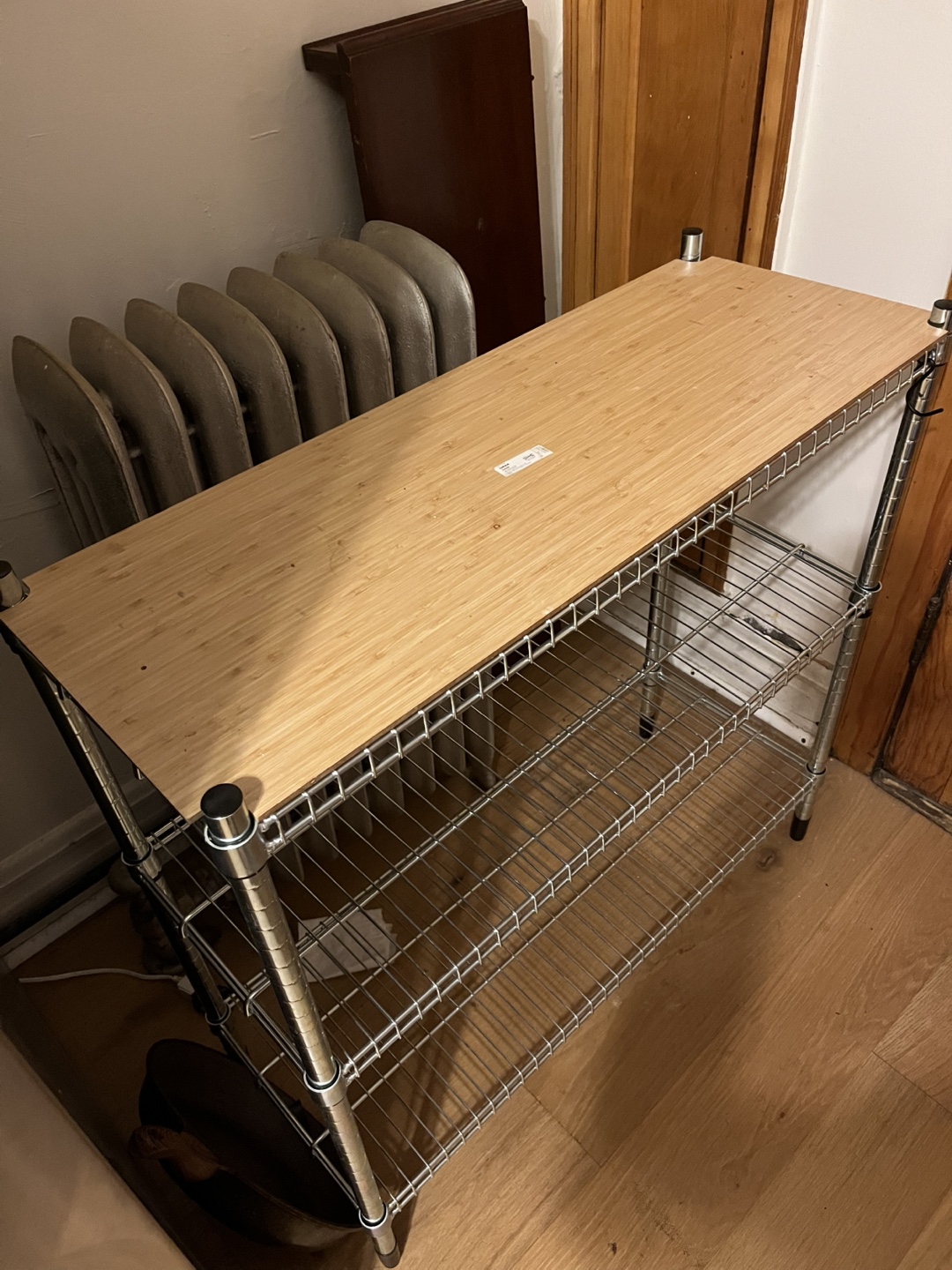 IKEA 3-Tier Metal Wire Shelving Unit with Bamboo Top