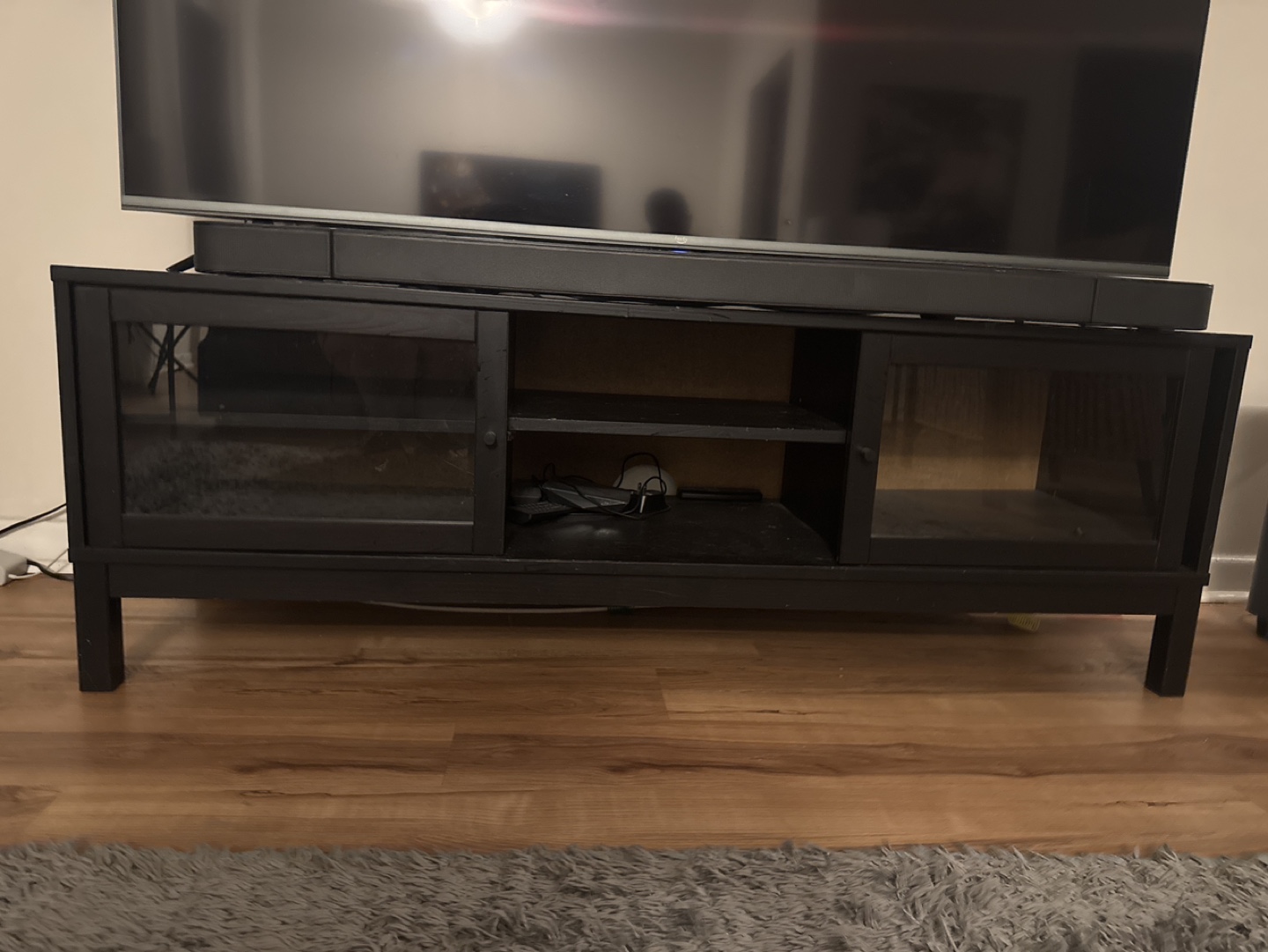 Black TV Stand with Glass Doors