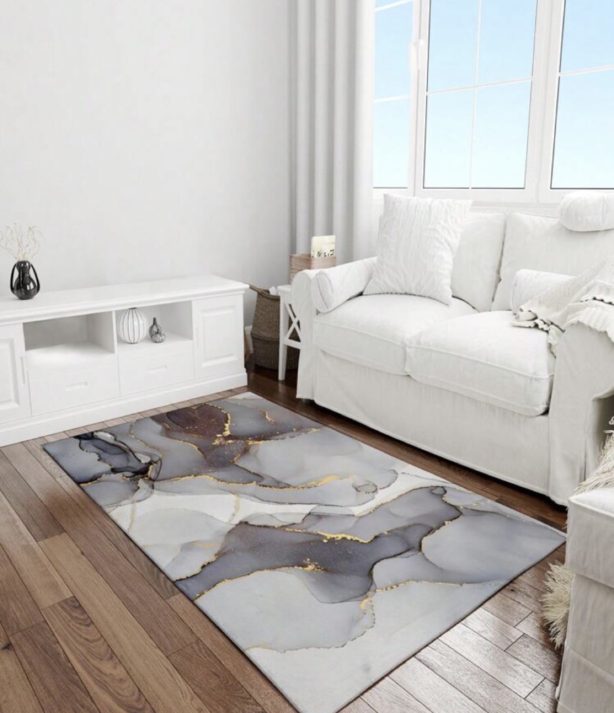 Abstract Grey and Gold Area Rug