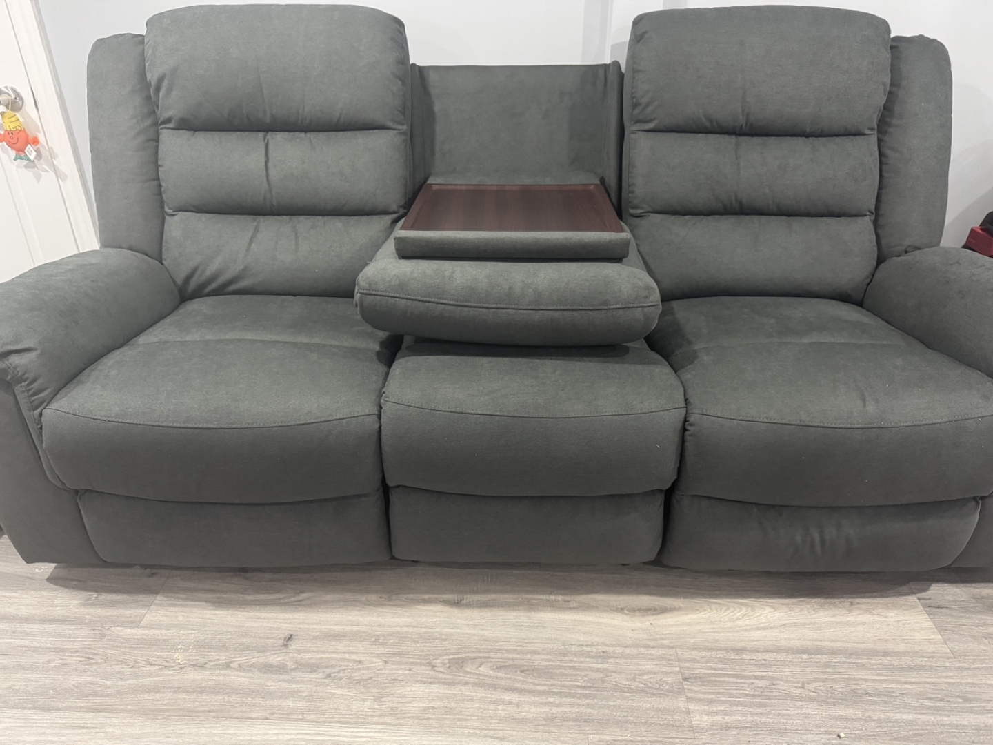 Grey Recliner Sofa with Cup Holder - photo 2
