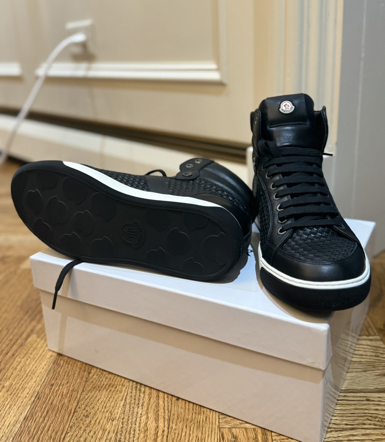 Moncler Black Leather High-Top Sneakers