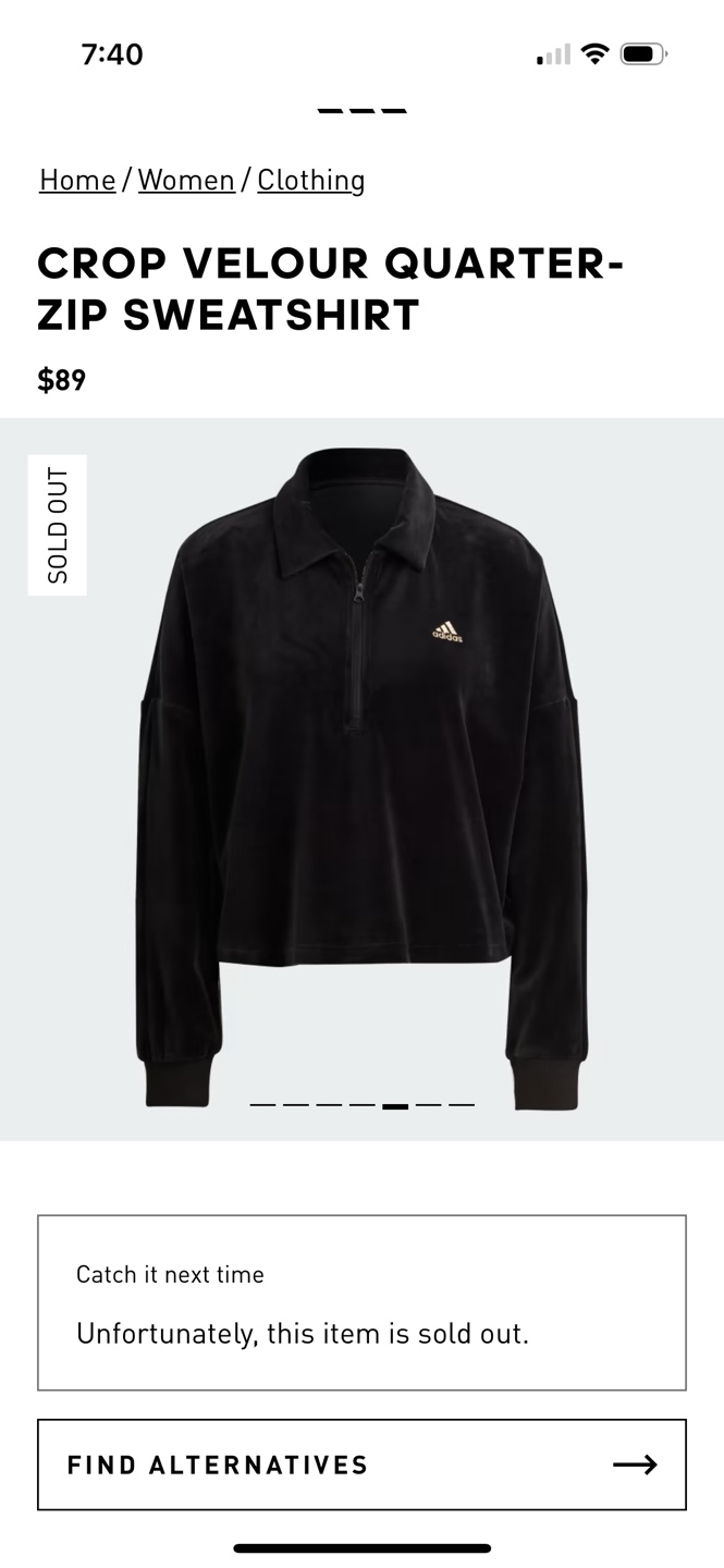 Adidas Velour Quarter-Zip Crop Sweatshirt - photo 4