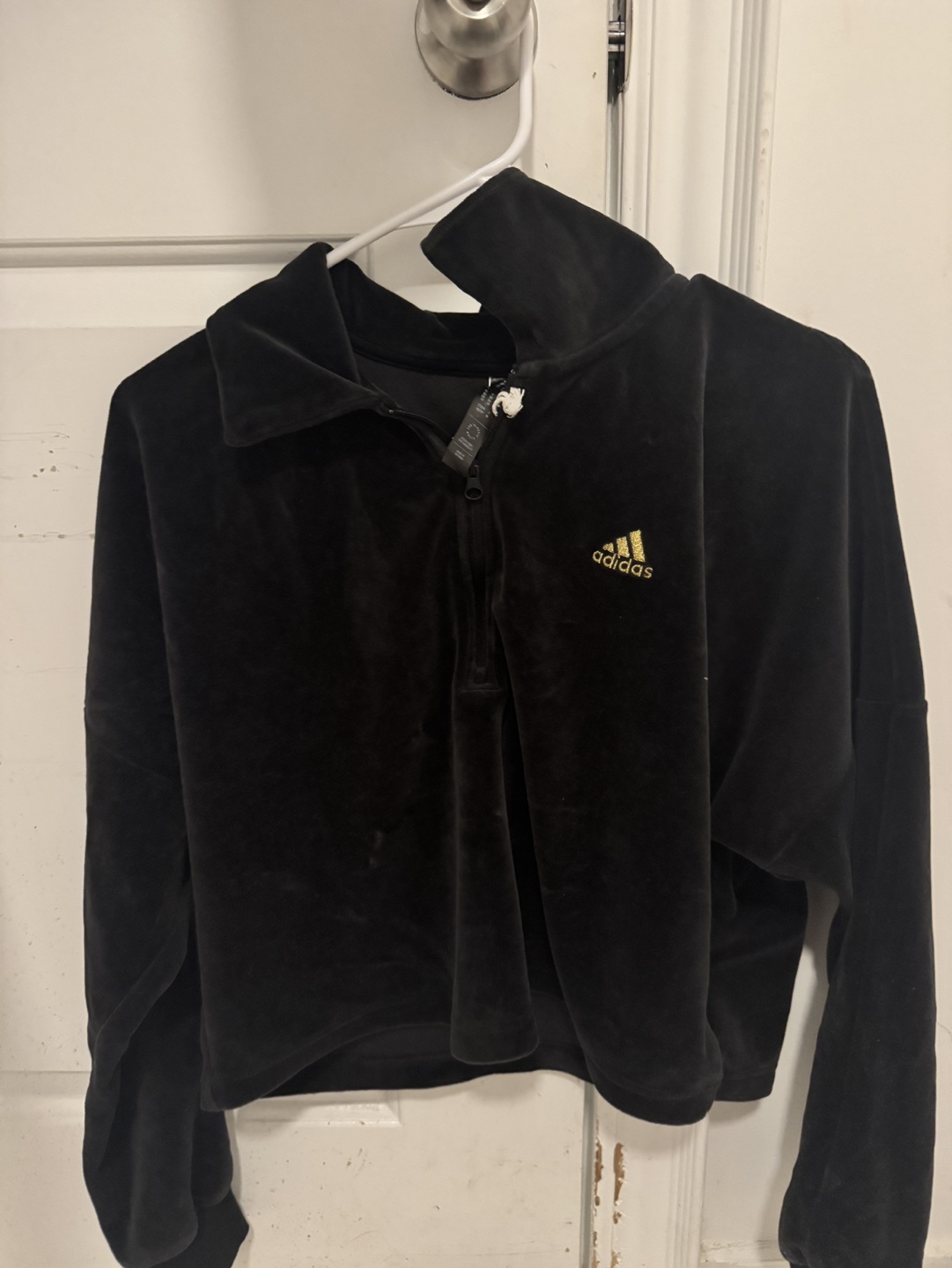 Adidas Velour Quarter-Zip Crop Sweatshirt