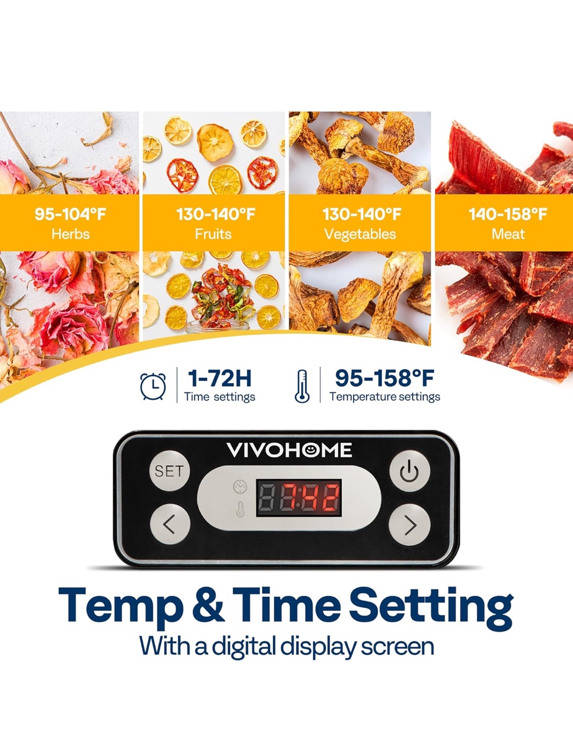 VIVOHOME 5-Tray Food Dehydrator with Timer - Black - photo 2