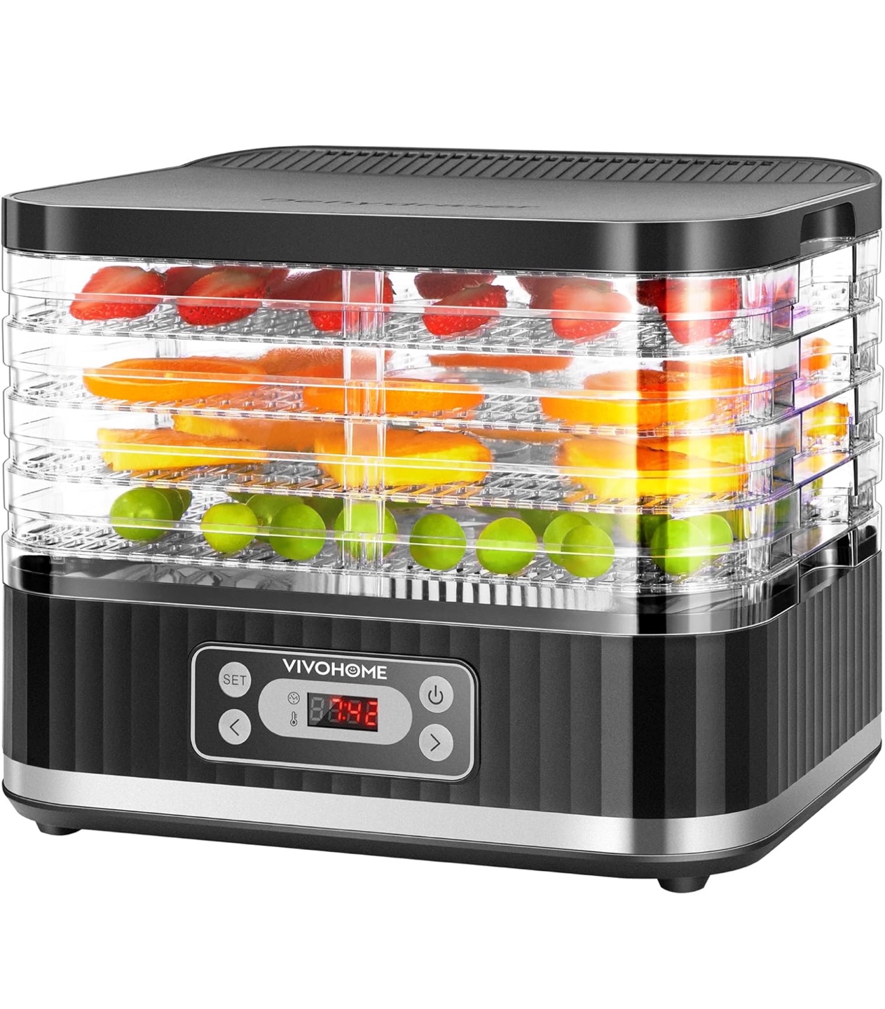 VIVOHOME 5-Tray Food Dehydrator with Timer - Black