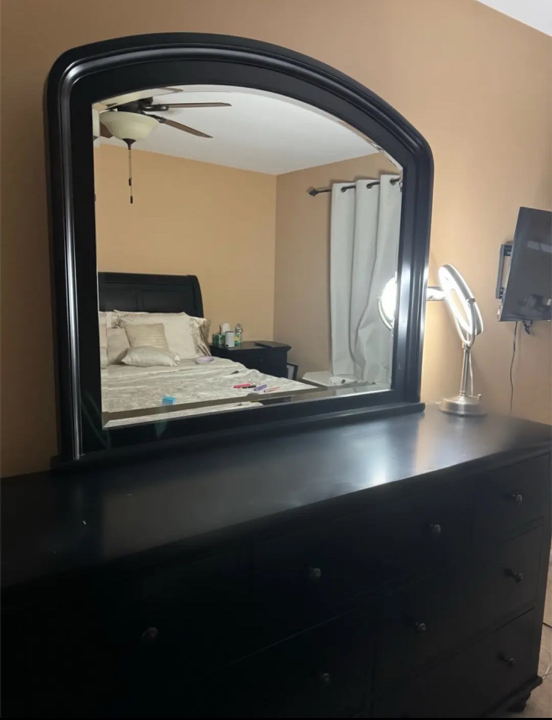 Black dresser with mirror
