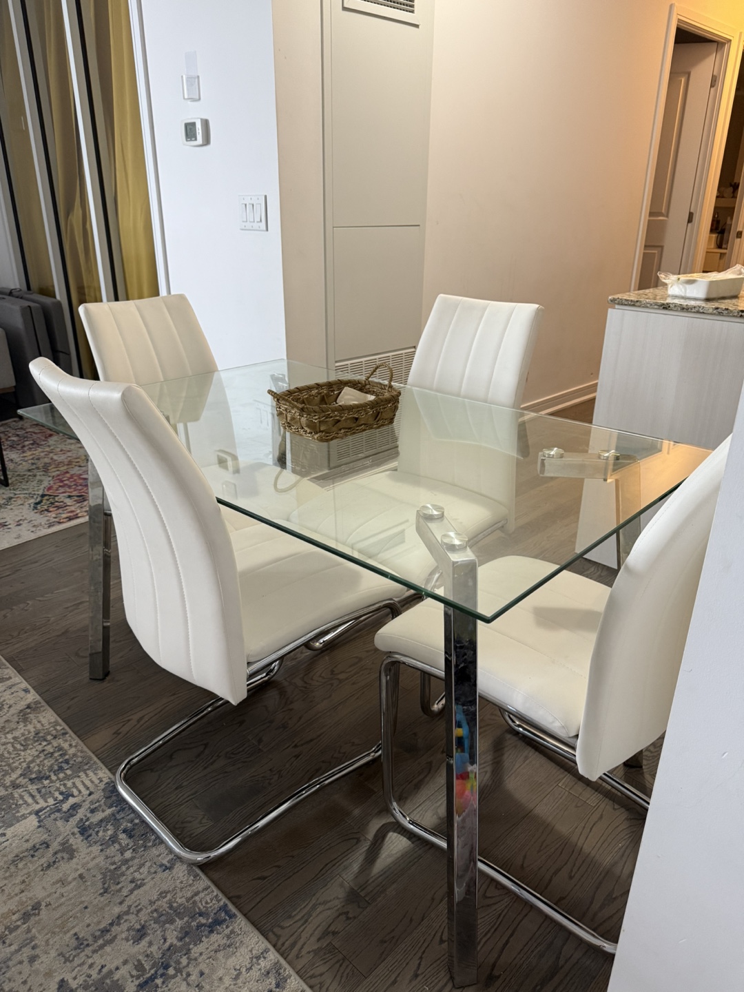 Glass Top Dining Table with Four White Chairs - photo 2