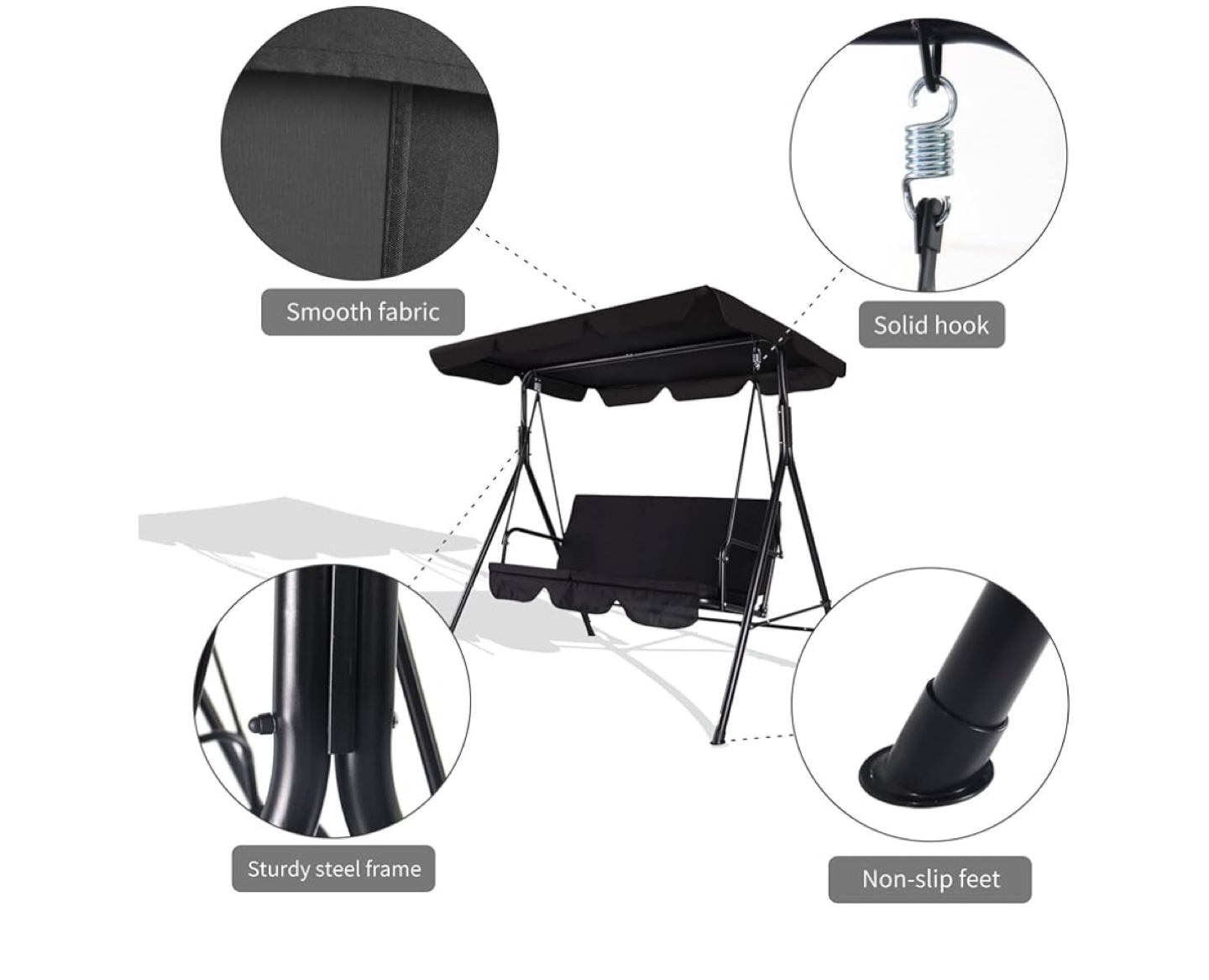 NEW 3-Seater Outdoor Patio Swing with Adjustable Canopy - photo 3
