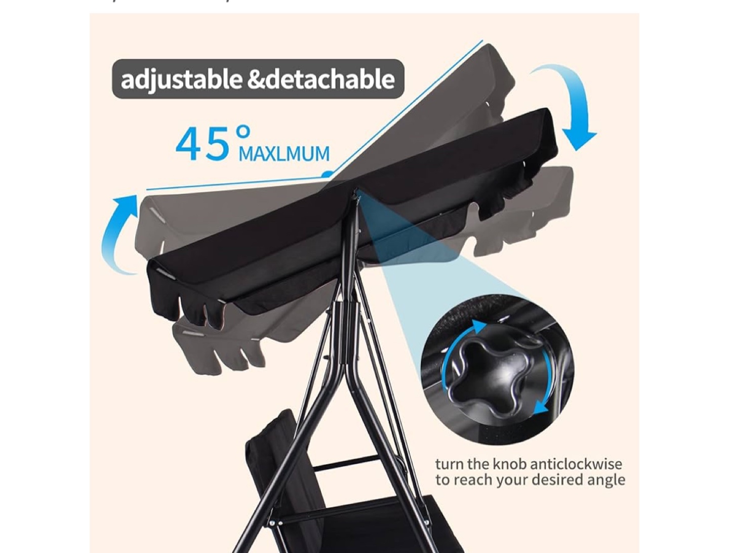 NEW 3-Seater Outdoor Patio Swing with Adjustable Canopy - photo 4